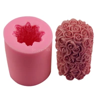 diy flower rose pillar 3d silicone soap cake mold fondant cupcake jelly candle chocolate decoration baking tool moulds fq3175