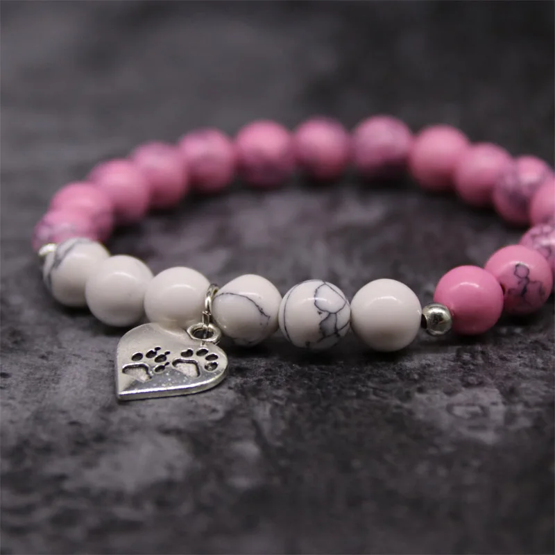 BLINGPAW Новый розовый браслет из натурального камня с собачьими лапами подвеской в