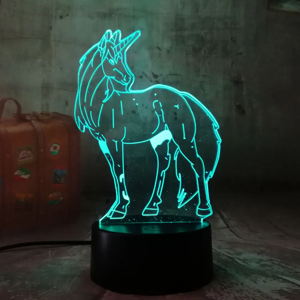 Новый 2019 3D RGB светодиодный ночной Светильник Единорог Лошадь мульти Цвет 7 цветов