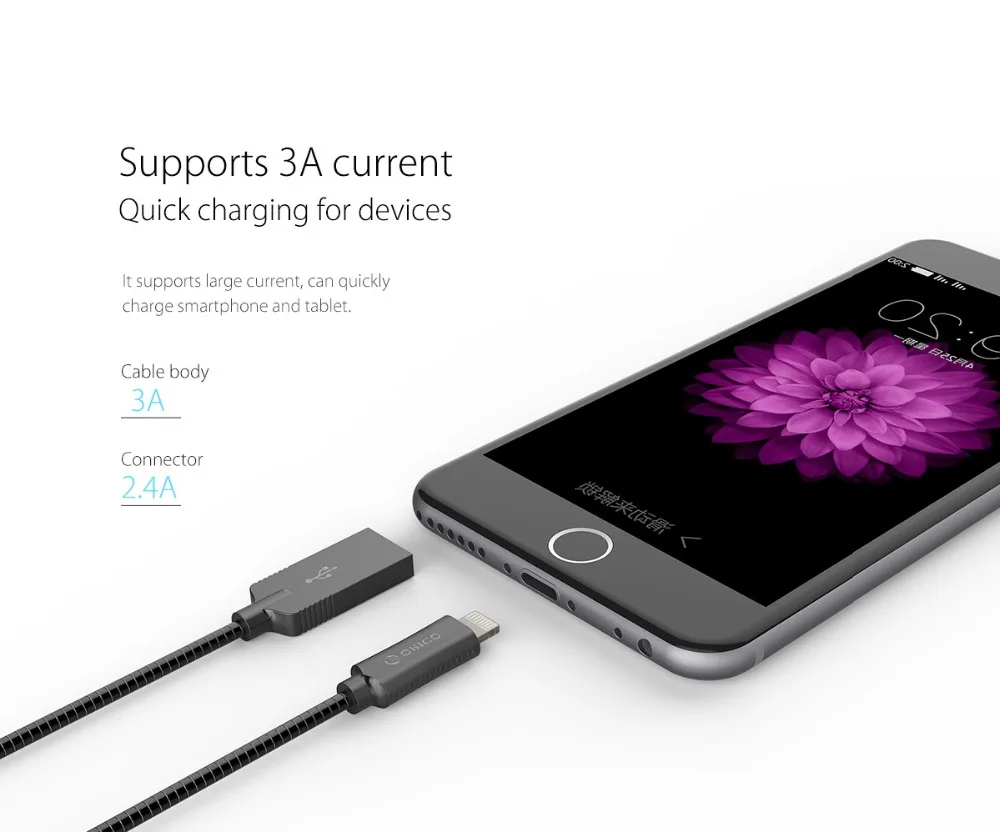 ORICO цинковый сплав Освещение данных зарядки для iphone x 3A Макс зарядки и данных Плетеный USB кабель для мобильного телефона