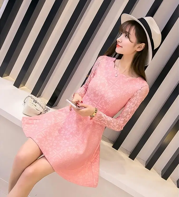 Горячие продажа 2016 мода была тонкими длинными рукавами база платье леди сплошной