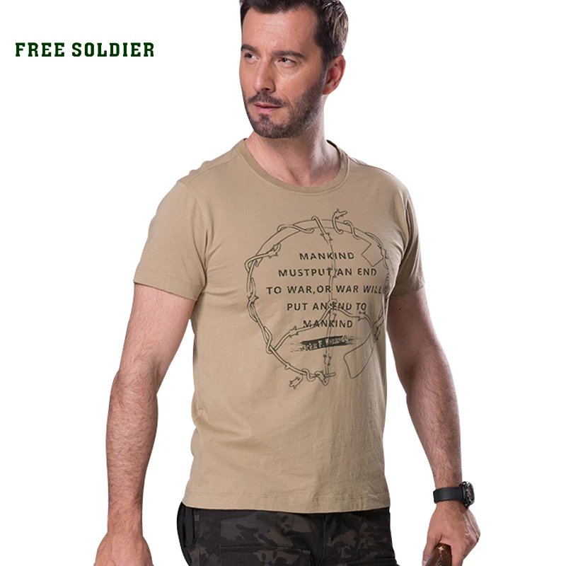 FREE SOLDIER outdoor sports camping hiking tactical round neck t shirt for men short sleeve in summer