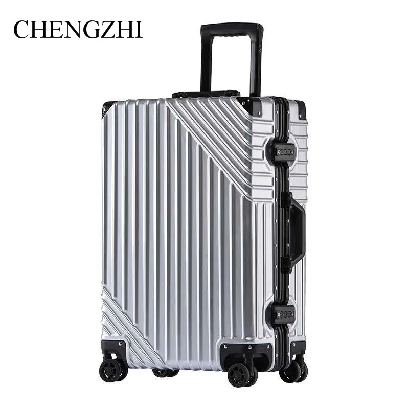 

CHENGZHI роскошный высококачественный Дорожный чемодан на колесиках с алюминиевой рамой 20, 24, 26, 29 дюймов, универсальный колесо