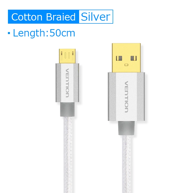 Vention Micro USB кабель для быстрой зарядки USB кабель для передачи данных кабель для мобильного телефона samsung Galaxy S4 htc LG Android смартфон Microusb - Цвет: Gold Plated 0.5m