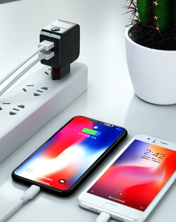 GUSGU Универсальное зарядное устройство USB с европейской вилкой, 2 порта, светодиодный дисплей, зарядное устройство для телефона для iPhone, дорожное настенное портативное умное зарядное устройство для samsung
