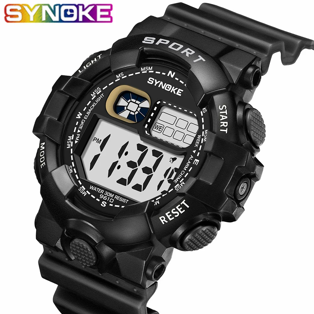 SYNOKE спортивные цифровые часы для мужчин светодиодный Будильник