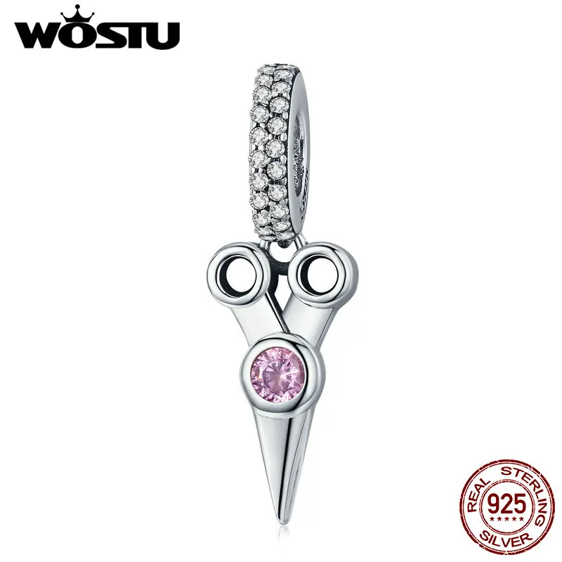WOSTU Настоящее Стерлинговое Серебро 925 пробы Изящные ножницы Висячие шармы