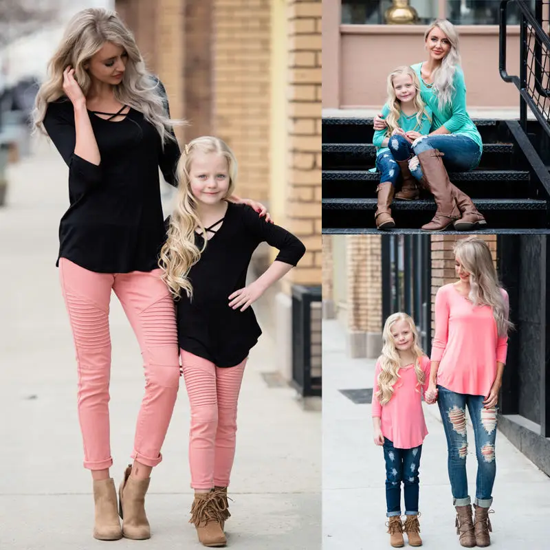 Комплект одежды для мамы и дочки pudcoco Новые поступления футболка с длинными