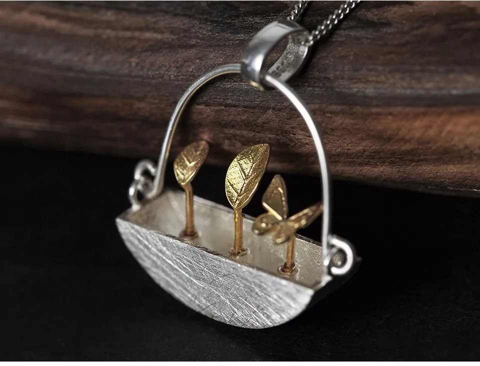 Lotus весело Настоящее стерлингового серебра 925 природных Стиль ручной работы Fine Jewelry мой маленький сад кулон без ожерелье для женщин