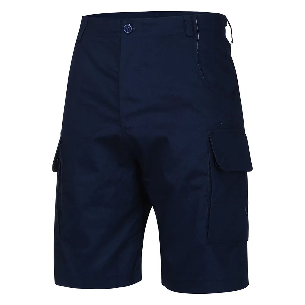 Men's Summer Casual Button New Style Sport Beach Cotton Multi-Pocket Overalls Shorts Fashion Pleated Straight Mid Pant 50