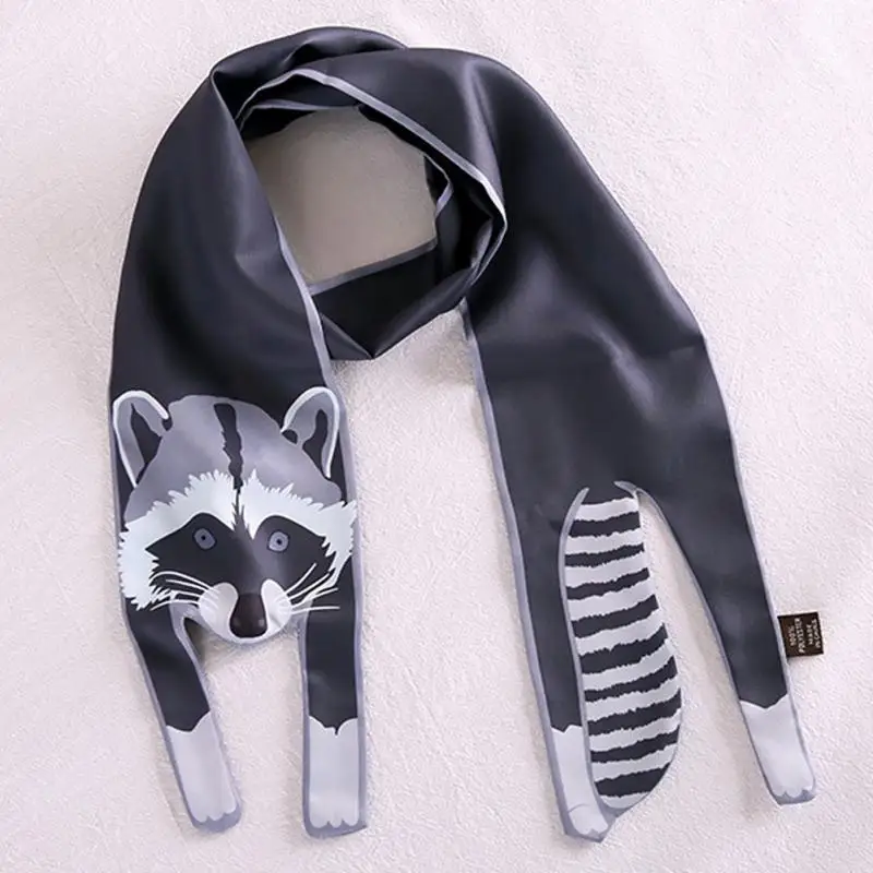 Raccoon 120 см x 10 см Горячие шарфы трехмерные животные шелковый шарф тигр кошка собака родитель-ребенок шарф Уникальный дизайн сумка - Цвет: Raccoon