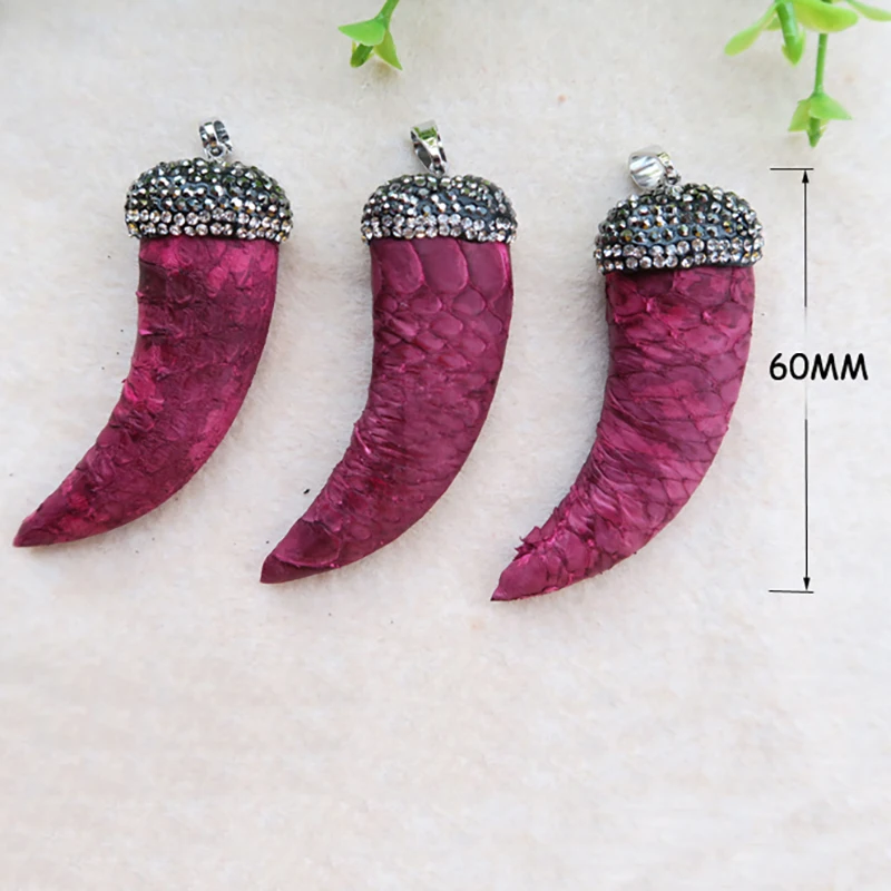 1 шт. Натуральный Druzy камень Змеиный рожок в виде бивня кулон Pave Rhinestone колпачки с