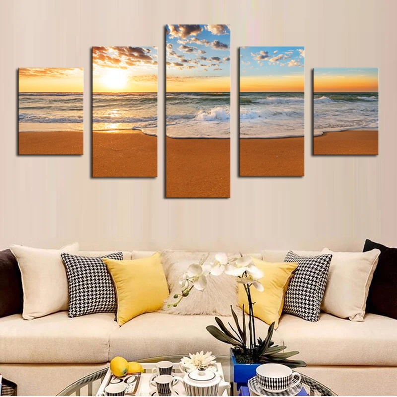 Безрамный холст 5 шт. Современные морские пейзажи Картины на холсте для украшения дома Дешевая художественная работа.