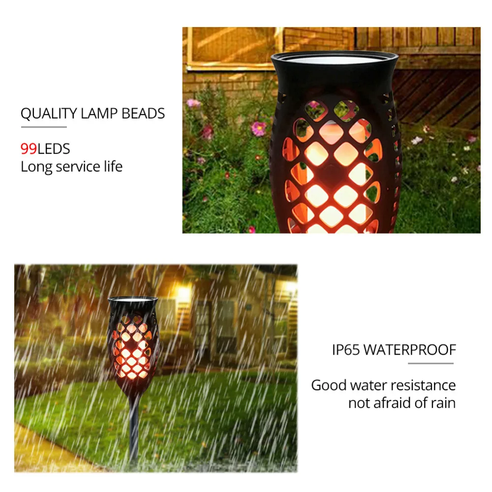 

LED Solar Flame Lights 3 Modes Waterproof Romantic Dynamic Flame Effect Torch Lights Outdoor Street Square Landscape Lighting