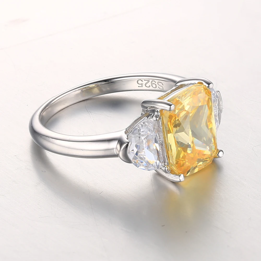 Mozume Для женщин 4ct Radiant Форма желтый CZ коктейльное кольцо стерлингового серебра 925