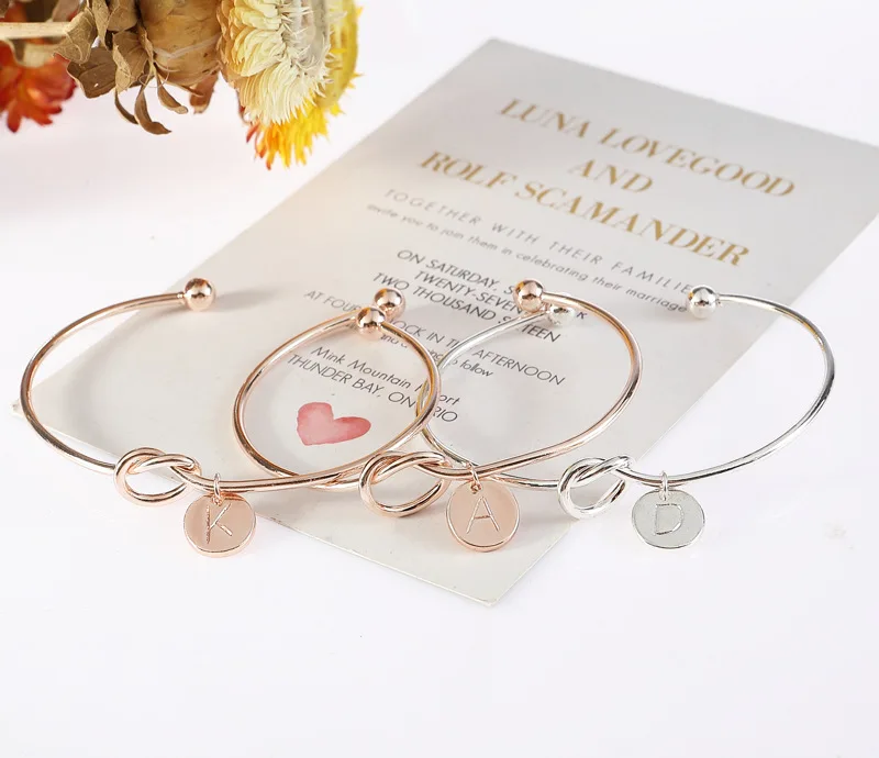 

A-Z 26 Letters Knot Initial Bracelets Bangles Initial Charm Bracelet Girls Love Vintage Bangles for Women Jewelry Pulseiras