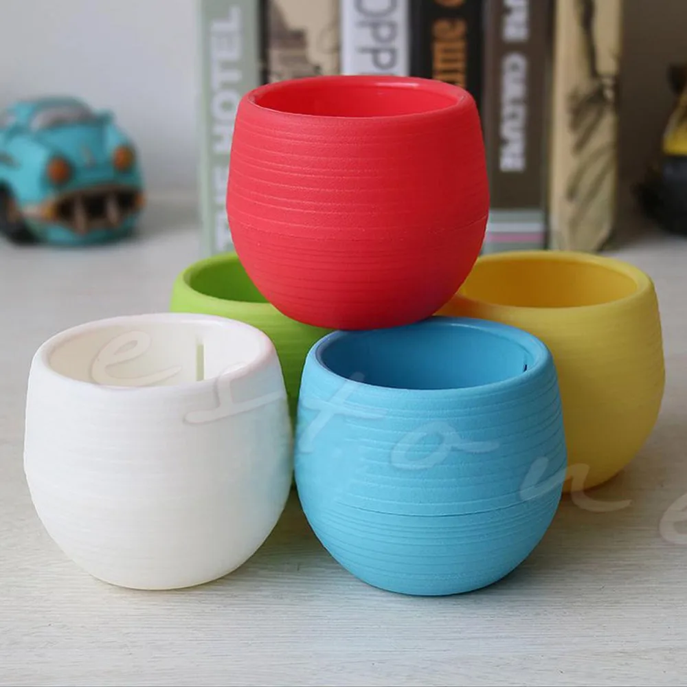 Красочный мини круглый пластиковый цветочный горшок для сада домашнего офиса