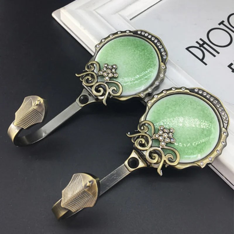 

2 pcs/Pair Fashion alloy ceramic wall hooks curtains holder towel hanger robe hooks Home Decor,Free shipping