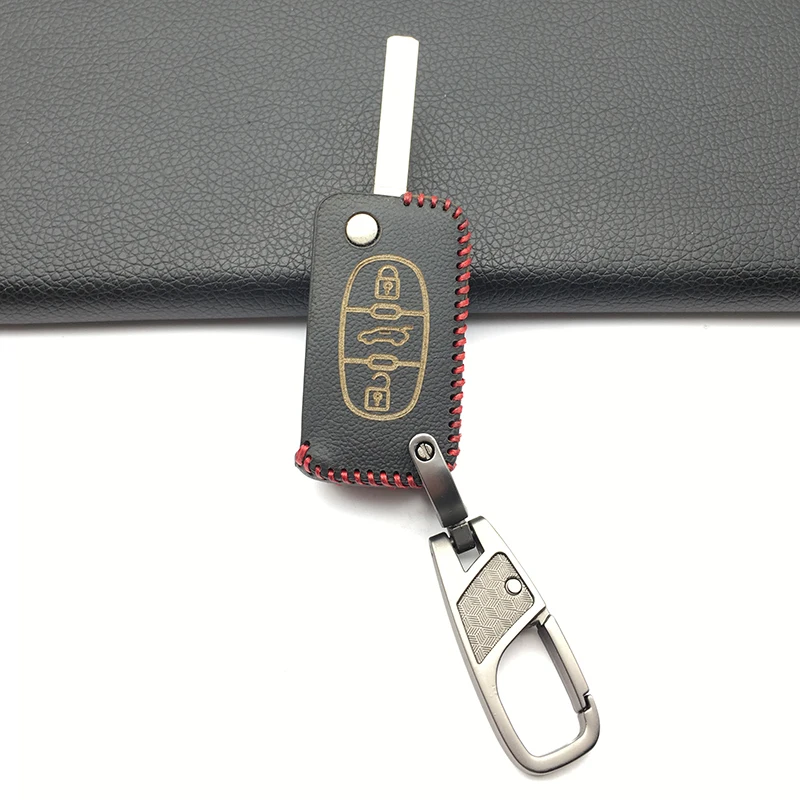 Кожаный чехол для ключей с 3 кнопками и откидной крышкой Peugeot 107 207 307 407 308 607 Citroen C1 C2