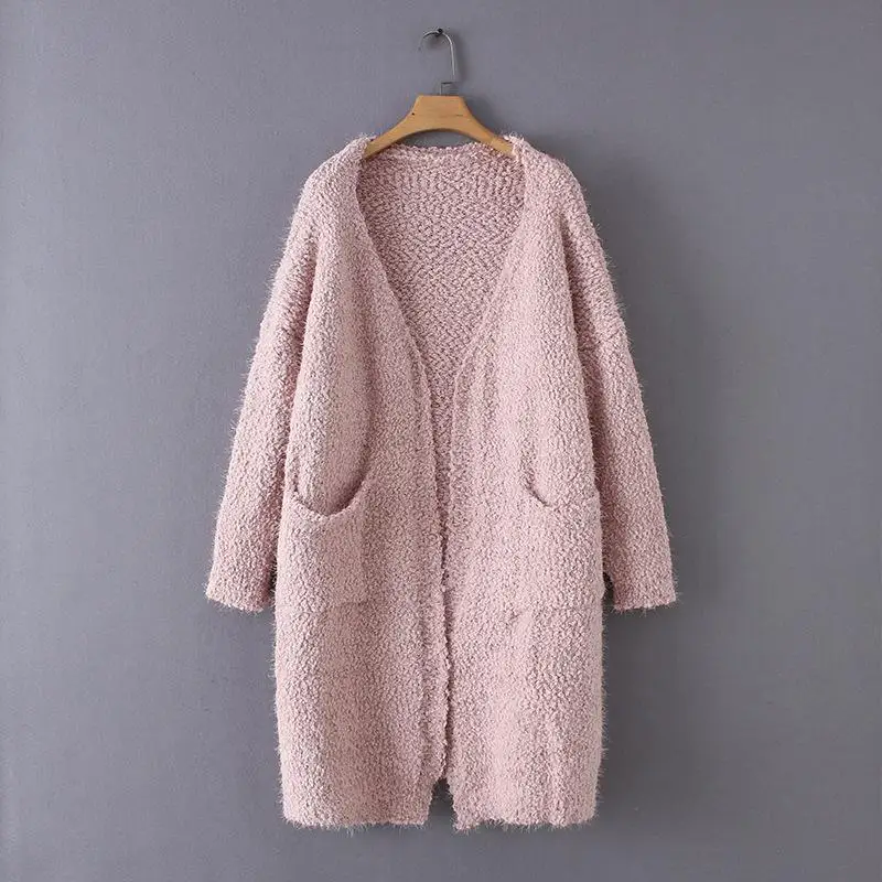 Women Cardigans Popcorn Sweaters Open Knitted Coat Grey Black Pink Mohair Oversize Outwear With Pocket Long Sleeve Knitwear 2019 |