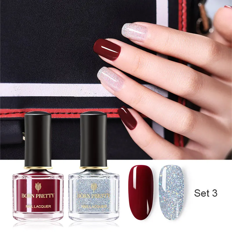 Set3 BORN PRETTY 2 бутылки лак для ногтей 6 мл чистый цвет ногтей блестящие, дизайн ногтей лак пилинг Блестящий лак для ногтей - Цвет: Set3
