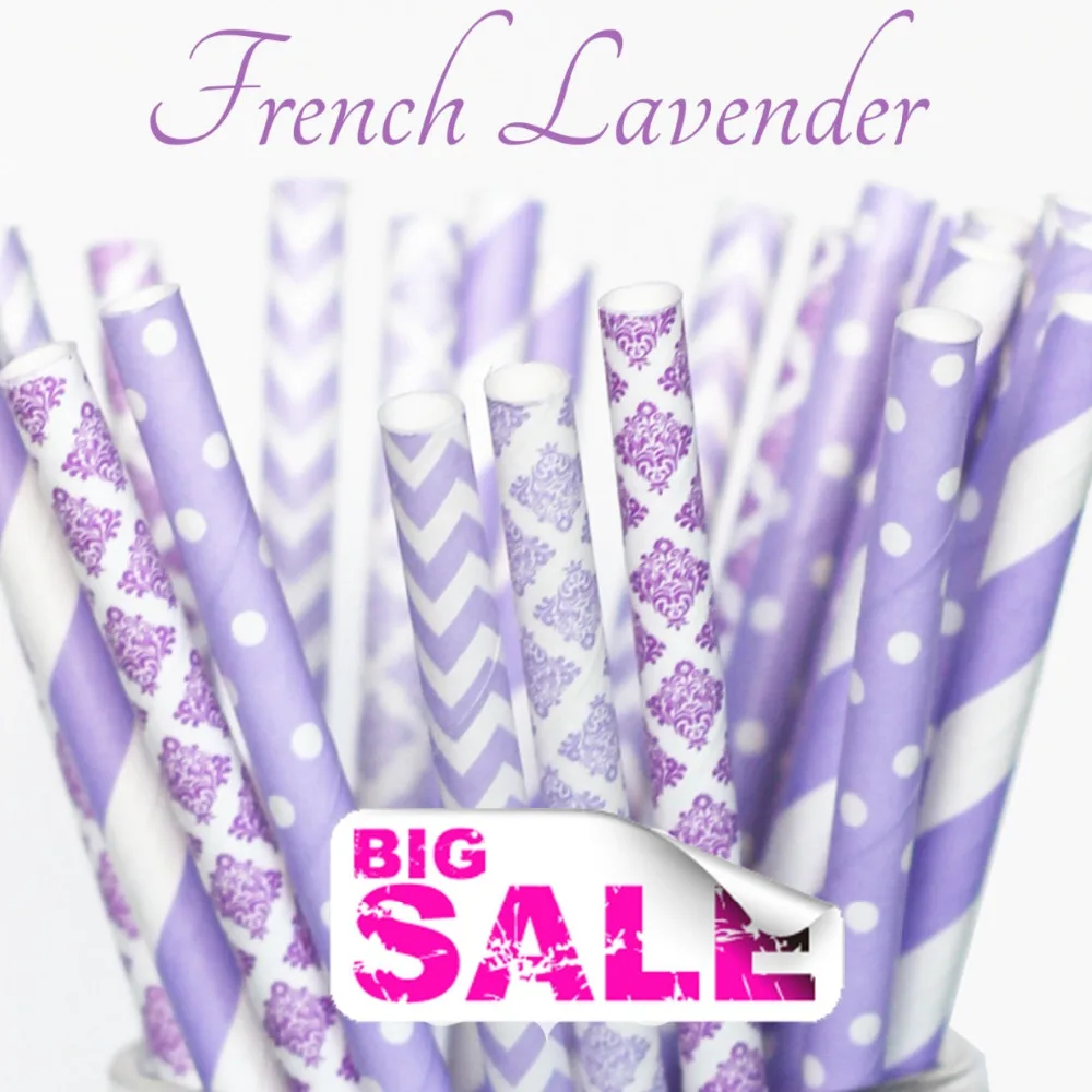 

125pcs Mixed Colors FRENCH LAVENDER Drinking Paper Straws,Purple and Lilac Damask,Lavender Stripe,Dot,Chevron,Wedding Shower