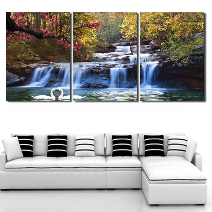 

3 Piece NO Framed Canvas Photo Prints Waterfall Woods Swan Home Office Artwork Paintings Home Decor Canvas Wall Art Paintings