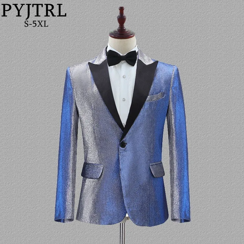 only jacket PYJTRL новые мужские изменить цвет Синий Золотой Фиолетовый Красный Slim Fit Блейзер Свадебные жениха выпускного вечера вечерние костюмы певцов - Цвет: only jacket