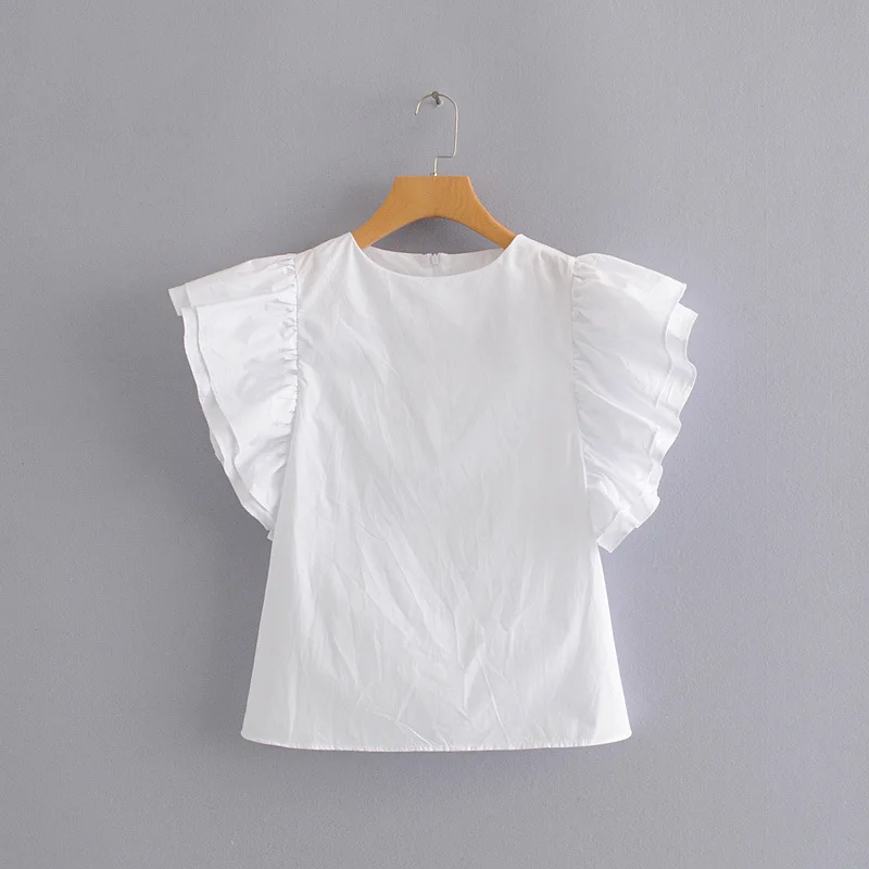 Женская блузка с рукавами в виде бабочки черная белая на молнии сзади коротким