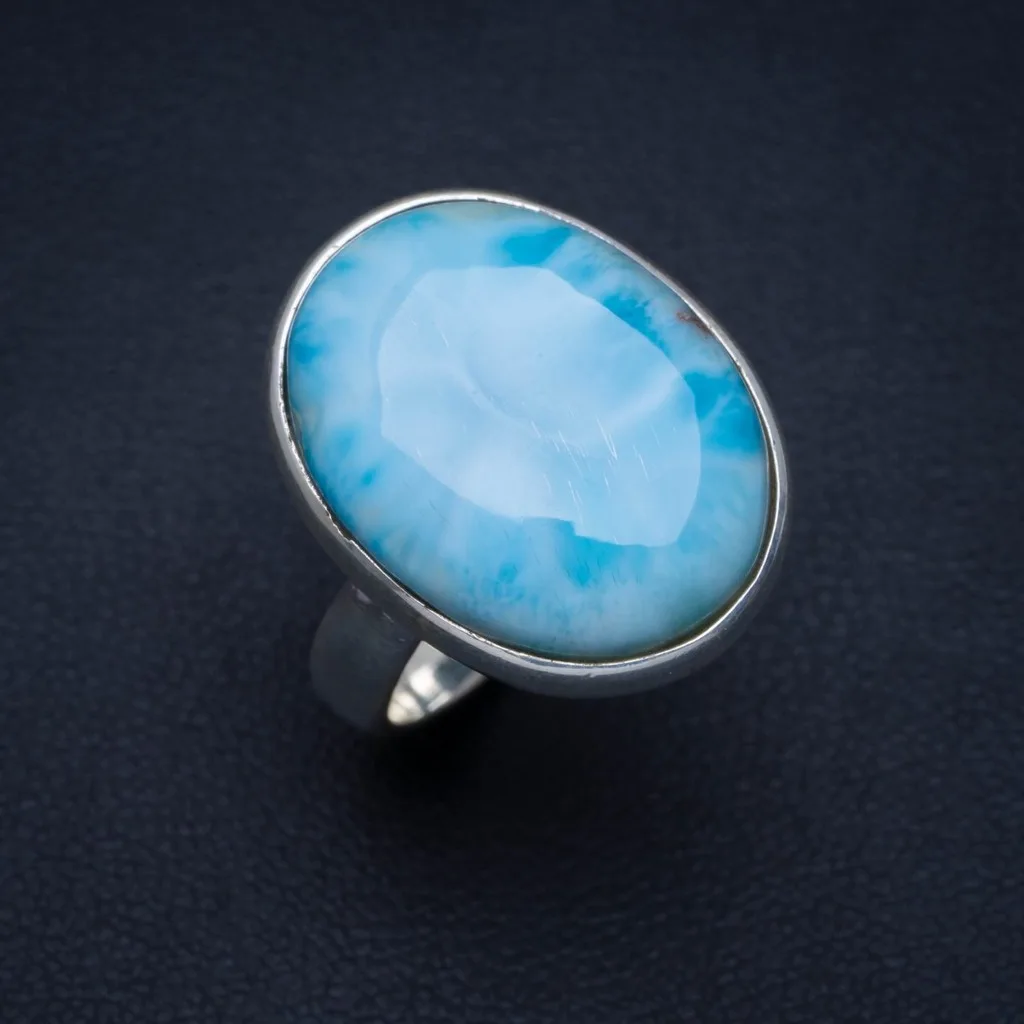 Натуральный Caribbean Larimar ручной работы уникальное 925 пробы Серебряное Кольцо 7 25