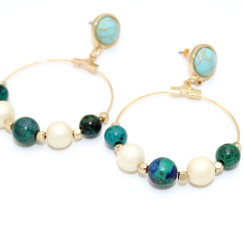 2018 New pearl jewelry copper circle green stone simple drop earring women | Украшения и аксессуары