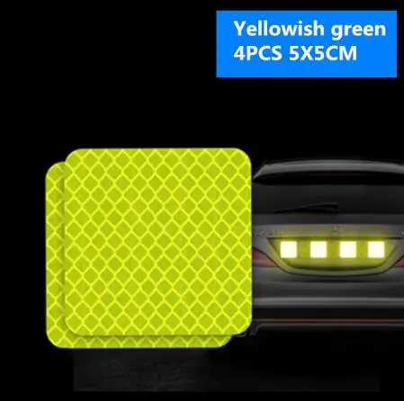 Yellowish green 4pcs 4 шт. Автомобильная наклейка светоотражающая лента Предупреждение Mark аксессуары снаружи для Audi A3 A4 A5 A6 A7 A8 B6 B7 B8 C5 C6 TT Q3 Q5 Q7 S3 S4 - Название цвета: Yellowish green 4pcs