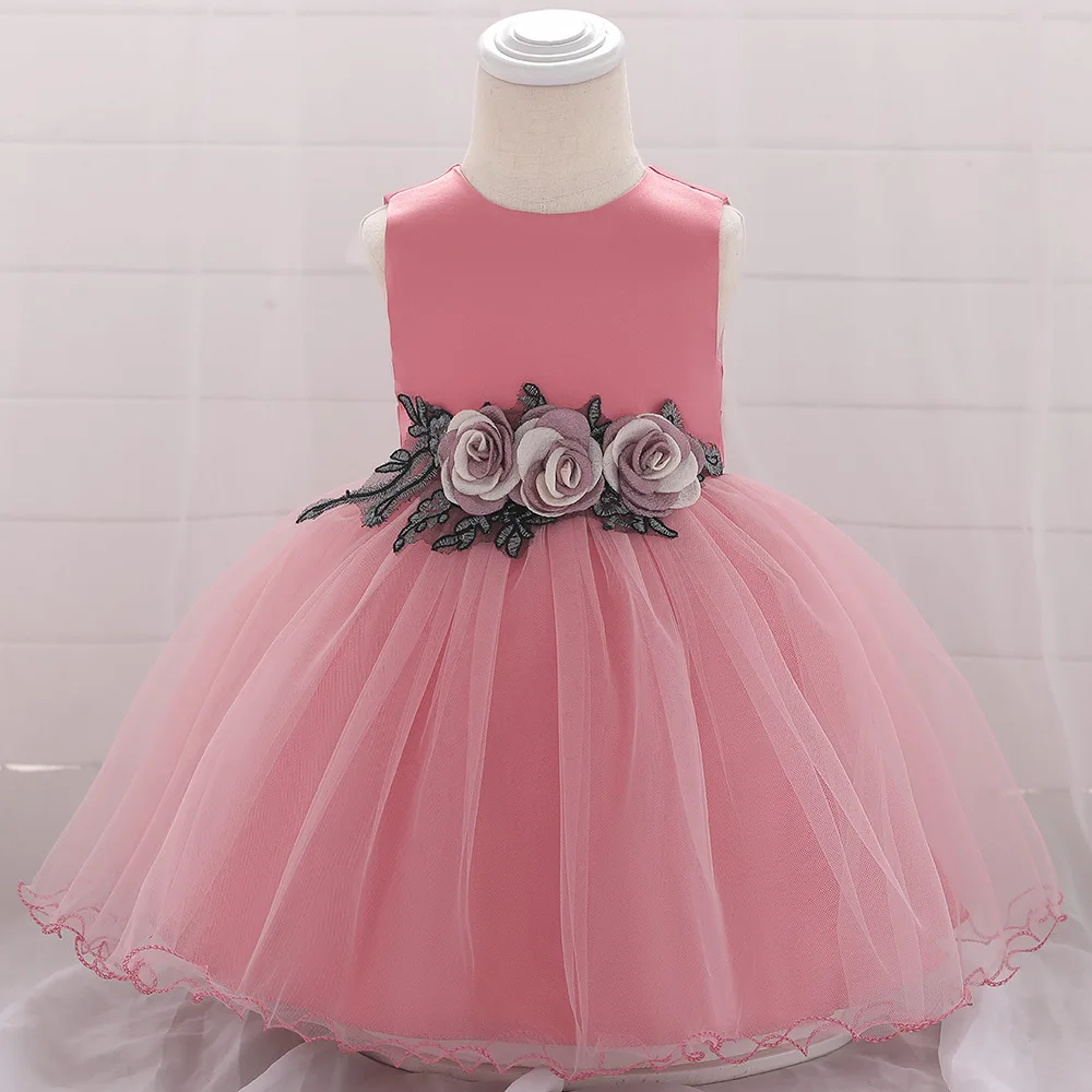 Пышное платье для маленьких девочек; Ropa Bebe; платье для крещения; платье с цветочной аппликацией для дня рождения; платье на крестины для маленьких девочек; Vestidos