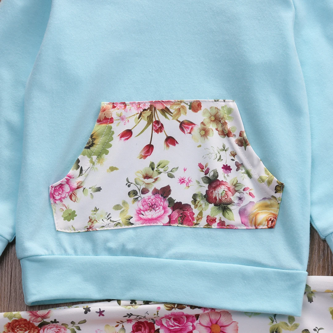 Лидер продаж осенняя синяя рубашка с капюшоном и карманами для маленьких девочек