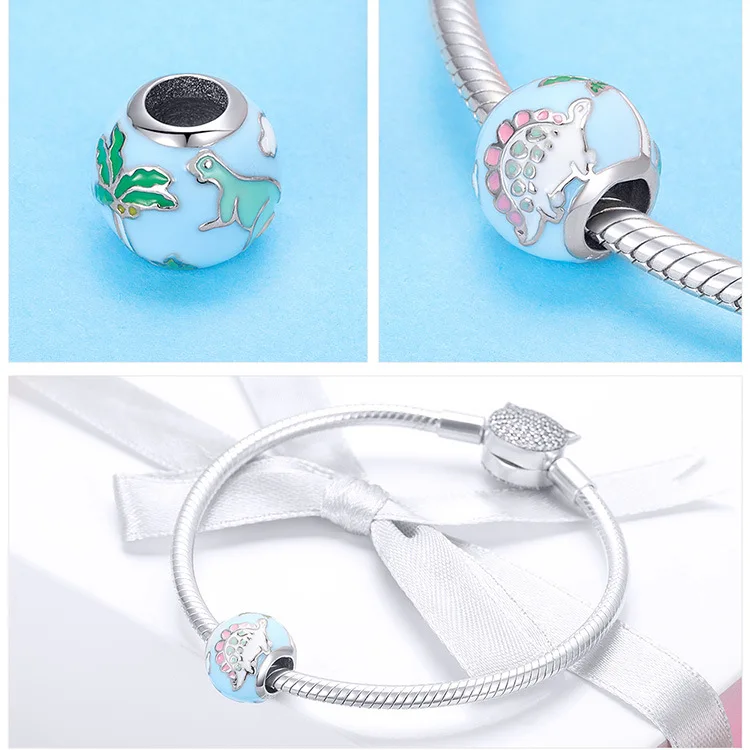 S925 серебро fit Pandora браслет морские очки Маргаритка Русалка Звезда бусины 925 Синий Циркон эмаль Снеговик кошка птица подвеска