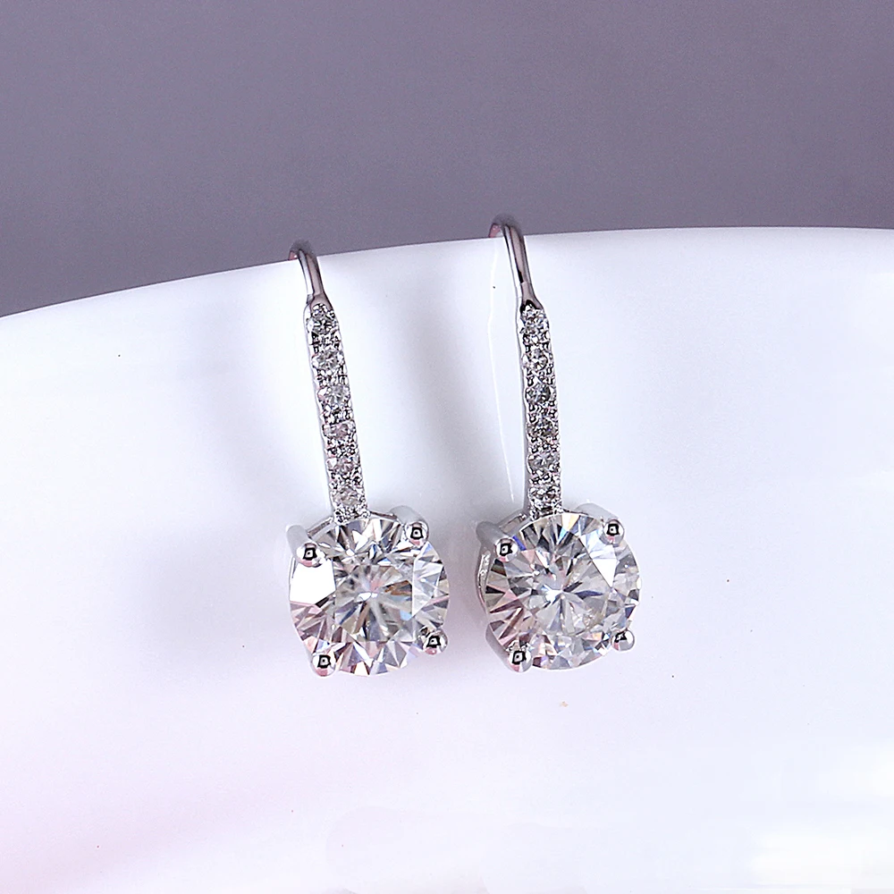 Transgems Geniune 14K White Gold Moissanite Drop Earrings for Women Center 6.5mm GH Color VVS Moisssanite Dangle | Украшения и