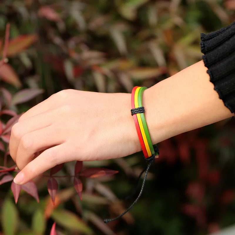 The Men And Women Of Red Green Yellow Color Woven Leather Bracelet Outlets | Украшения и аксессуары