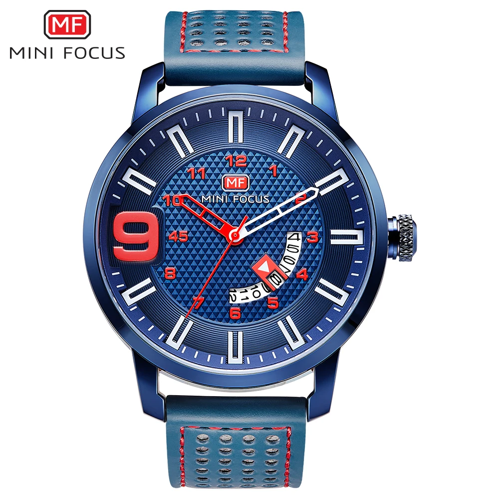 

MINIFOCUS Brand Men's WristWatches Luxury Design Quartz Watch Men Waterproof Fashion Male Clock Leather Strap Wristwatch Blue