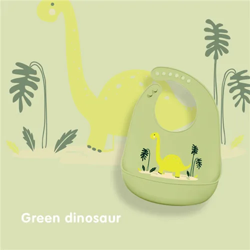 green dinosaur Детские нагрудники, водонепроницаемые Силиконовые Слюнявчики для кормления младенцев, регулируемые Слюнявчики, детские вещи для новорожденных, Мультяшные принты, нагрудник для мальчиков и девочек - Цвет: green dinosaur