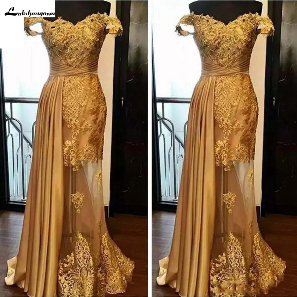 

Gold Lace Evening Dresses With Sparkle Crystal Sexy Illusion Long Evening Gowns Abendkleider Sexy Pron Gowns robe de soiree