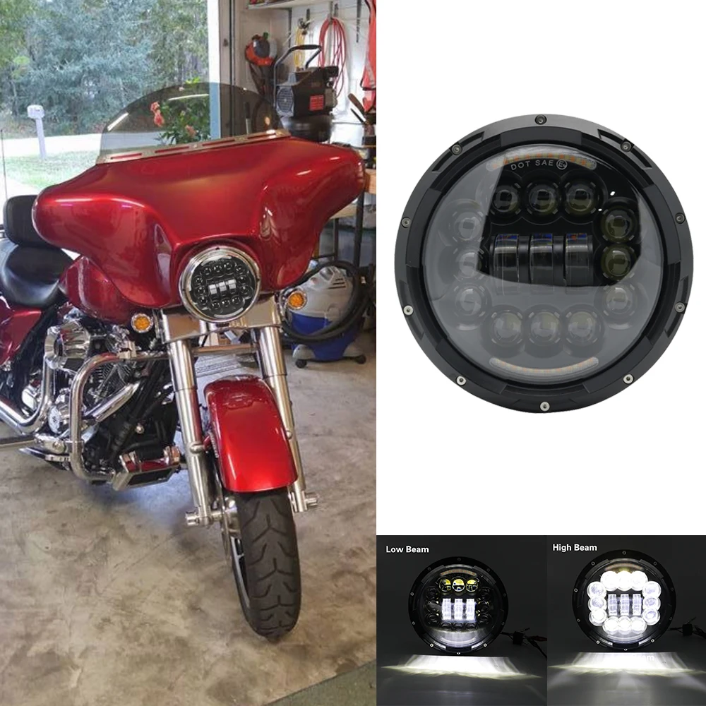 Для Harley Davidson " светодиодный проектор мото фары угол глаза DRL для Harley Touring Electra Glide черный 7 дюймов светодиодный свет