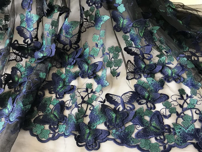 LASUI 1 yard X0530 handmade clothing skirt dress Dark purple + green High-end 3D butterfly flower embroidered lace fabric | Дом и сад