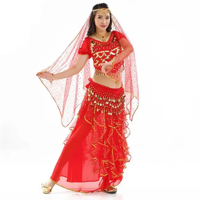 DJGRSTER костюм для восточных танцев s danza del vientre набор костюма для танца живота Болливуд танцевальный костюм s дешевый костюм для танца живота s - Цвет: Red 5 pcs