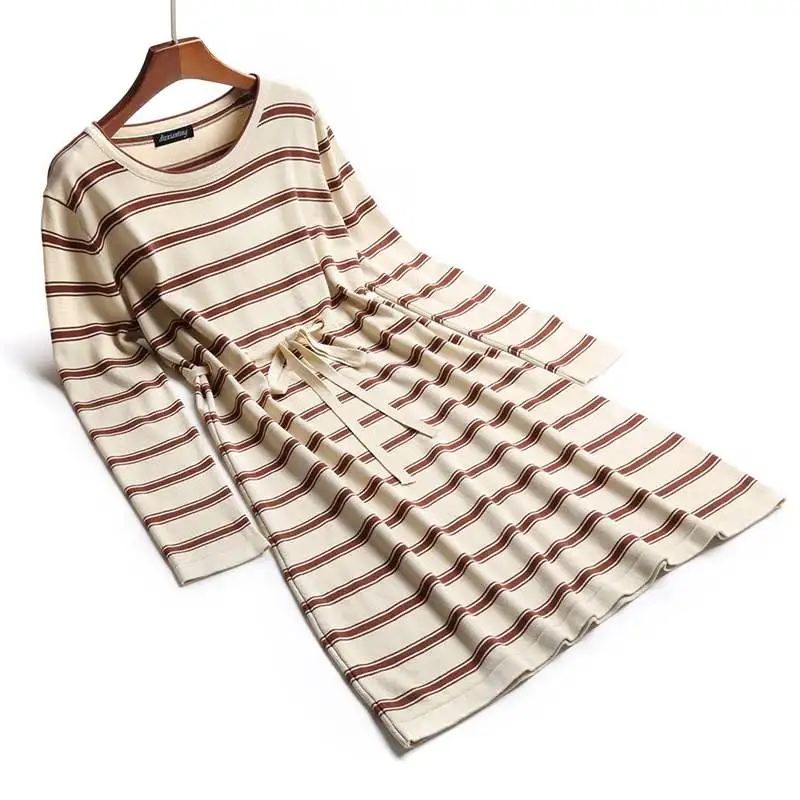 GIGOGOU Spring Autumn Long Dress Women Knitted Pullover Sweater Vintage Black Striped Dresses Sleeve Ladies | Женская одежда