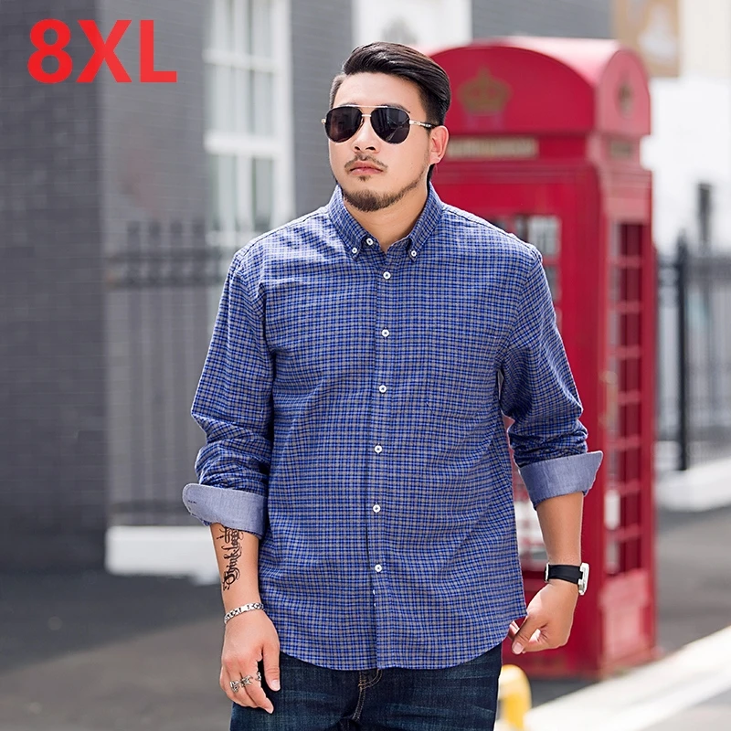 _ 10XL 8XL 6XL 5XL мужская рубашка с длинным рукавом однотонная повседневная в клетку