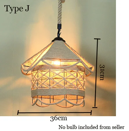 Type J no bulb Лофт подвесной светильник Ретро Промышленность веревка пеньковая одежда Hotpot Ресторан Интернет Бар Кафе светильник столовая с декоративной отделкой люстра - Цвет корпуса: Type J no bulb