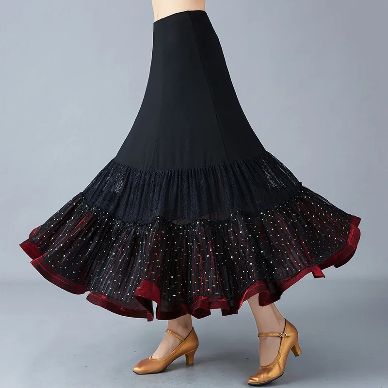 

Adult Ballroom Dancing Skirt Black Flamenco Skirts Belly Dancing Suit Women Waltz Dancing Costumes Ballroom Dress D0801