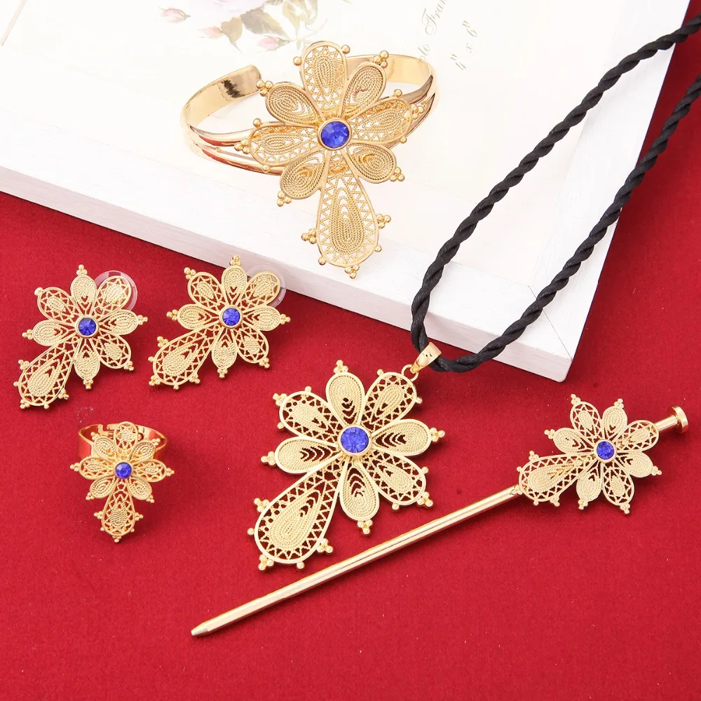 Новинка набор ювелирных украшений с эфиопским крестом модные наборы золотого