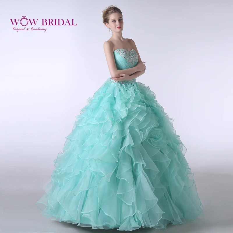 Wowbridal изящное небесно голубое платье Quinceanera 2021 без бретелек сердечко Кристалл