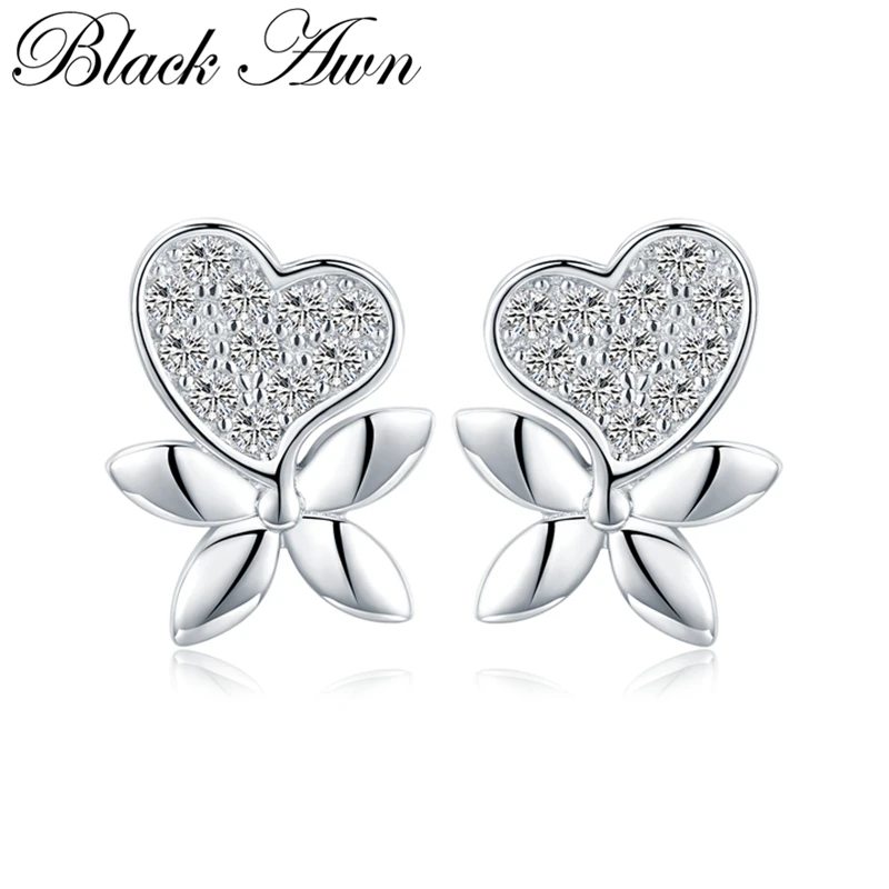 Женские серьги гвоздики из серебра 925 пробы с натуральной морской